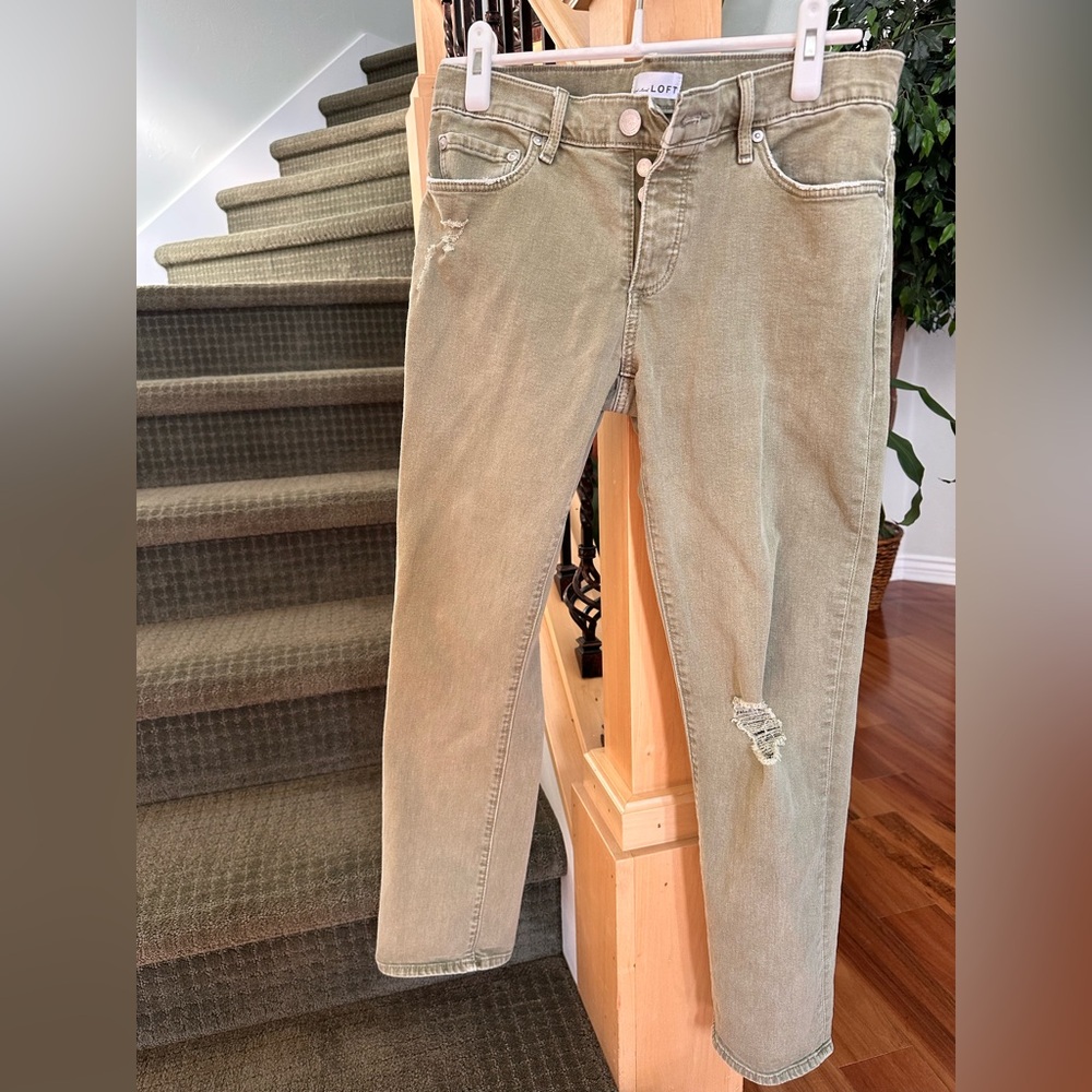 Ann Taylor LOFT Distressed Olive Boyfriend Jeans